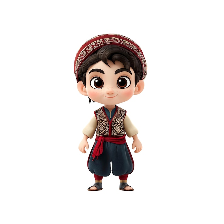 PSD adorable 3d render of a young boy in traditional middle eastern attire