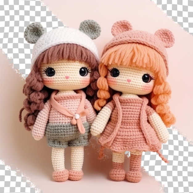 PSD le adorabili figure di amigurumi sullo sfondo trasparente