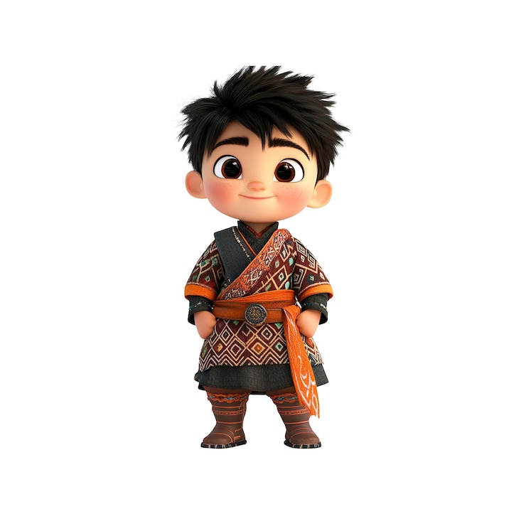 PSD adorable animated boy in traditional asian clothing