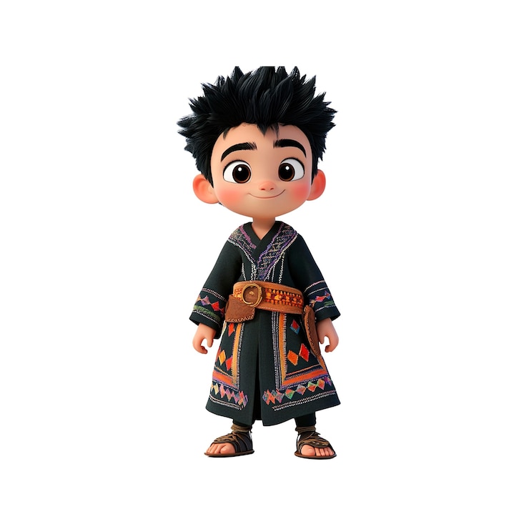 PSD adorable animated boy in traditional clothing 3d render