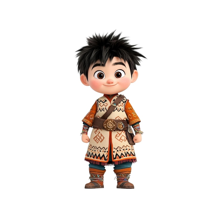 PSD adorable animated boy in traditional mongolian clothing