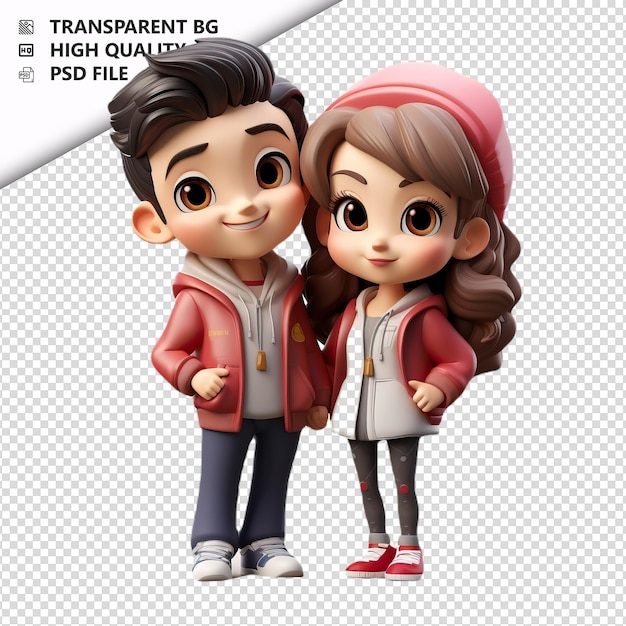 Adorable asian couple 3d cartoon style white background i