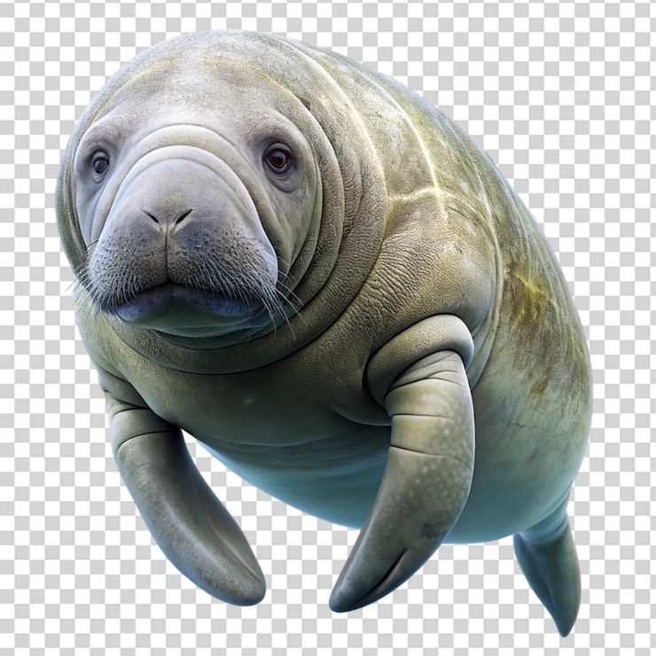 PSD an adorable baby manatee resting on transparent background
