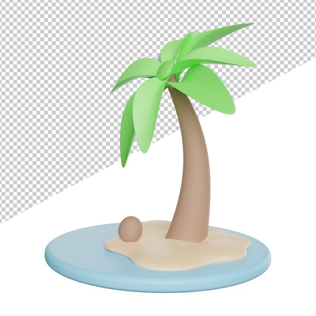 adorable beach with coconut tree side view 3d icons rendering illustration on transparent background