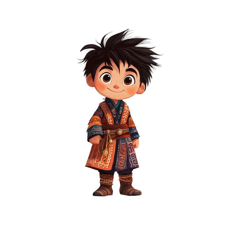 PSD adorable cartoon boy in traditional asian clothing
