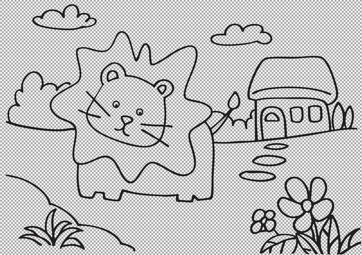 PSD 可愛的卡通獅子彩繪兒童插圖
