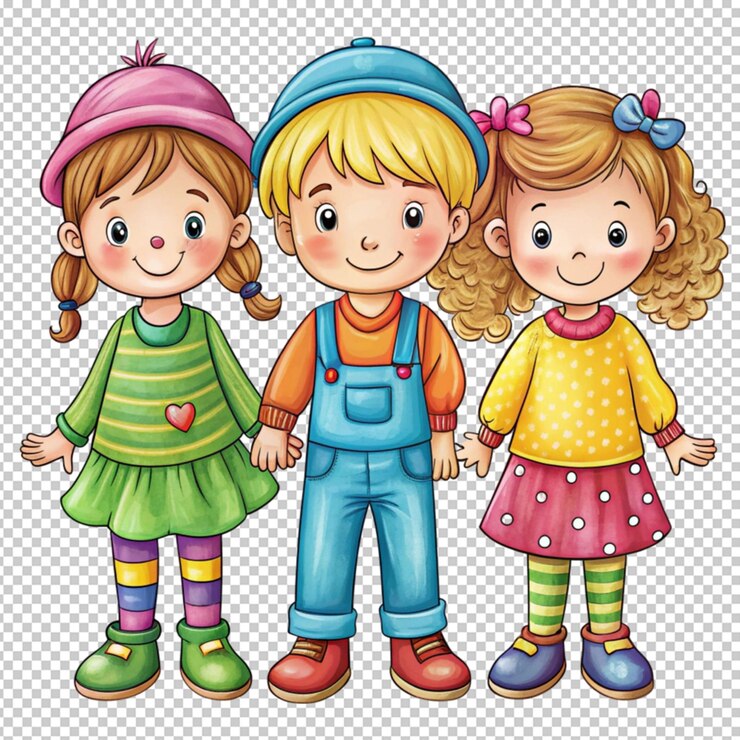 PSD adorable cartoon little children with colorful