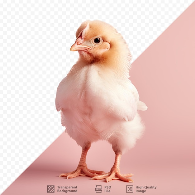 Adorable chicken on transparent background gazes at the camera