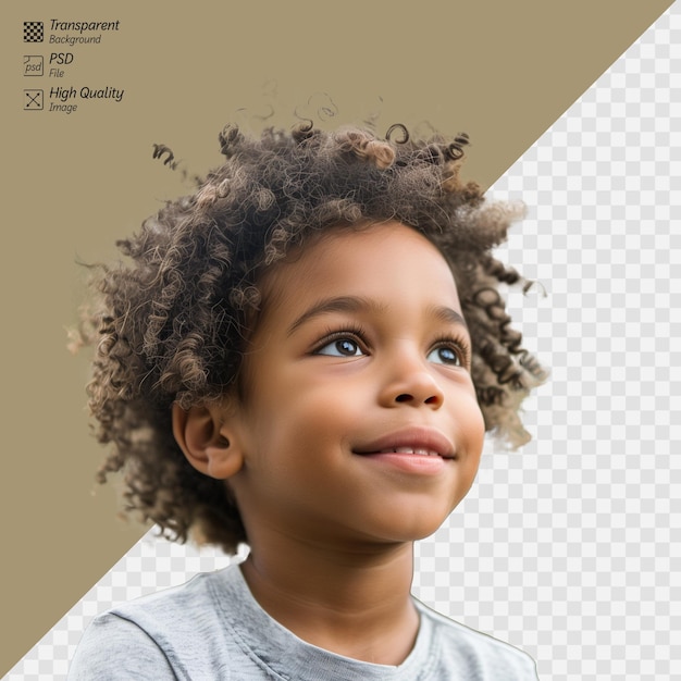 PSD adorable child with curly hair on transparent background