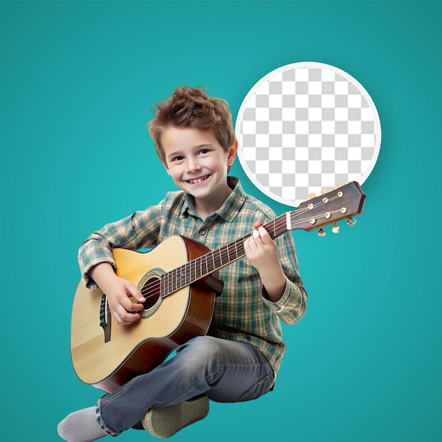 PSD adorable child with guitar a over white background