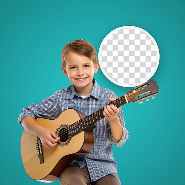 PSD adorable child with guitar a over white background