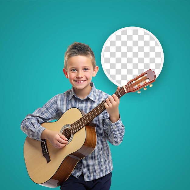 PSD adorable child with guitar a over white background