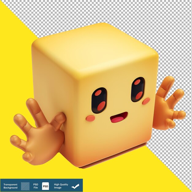 Adorable cube emoji expressive hands on white background