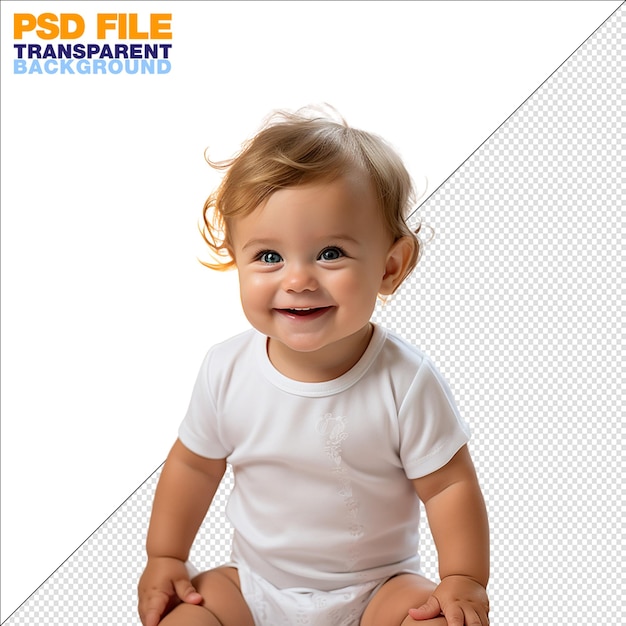 PSD adorable and cute baby sitting and smiling on transparent background