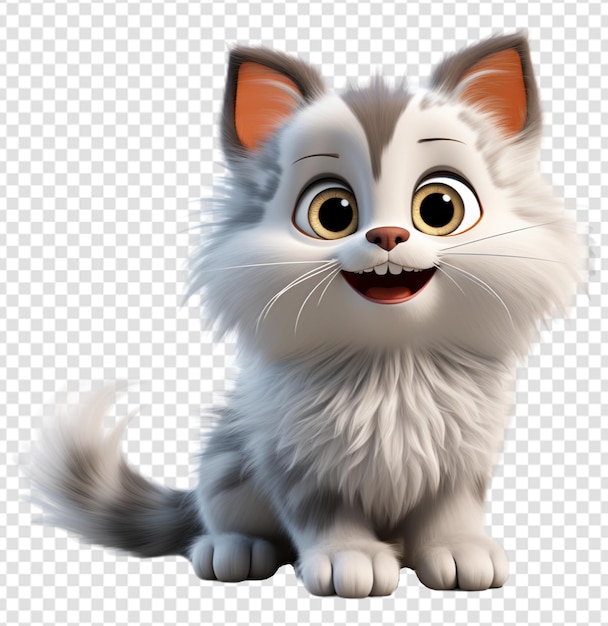 PSD Прекрасный милый белый кошачий персонаж на прозрачном фоне