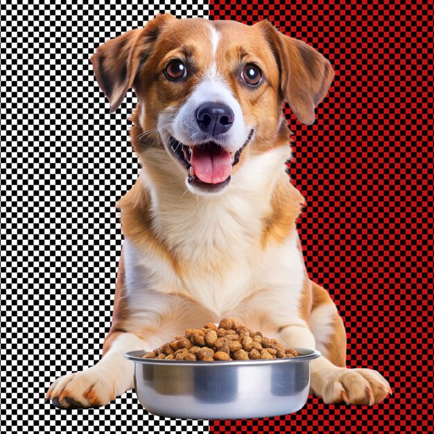 PSD Прекрасная собака с миской еды на прозрачном фоне