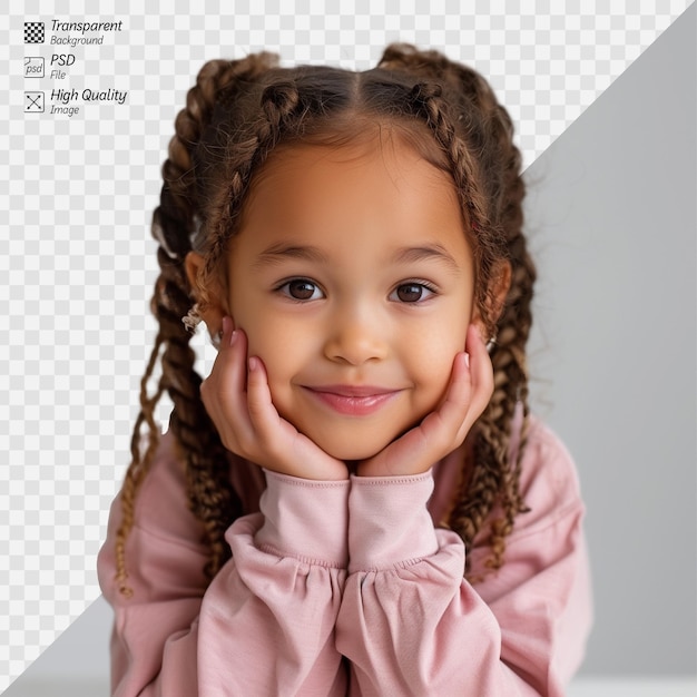 PSD adorable little girl smiling on a transparent background