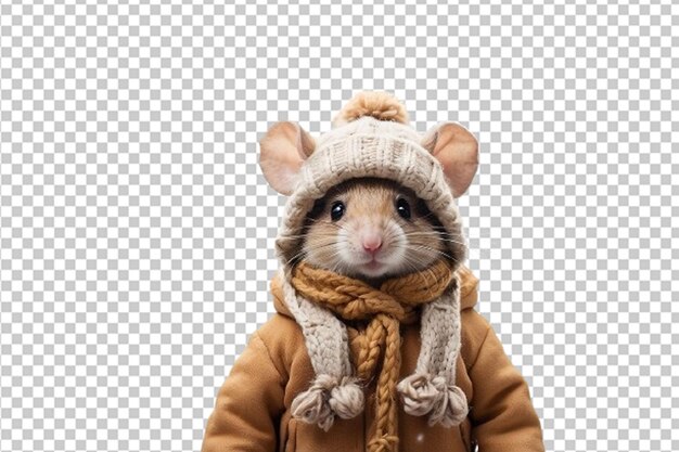 PSD adorable mouse in winter clothes and hat