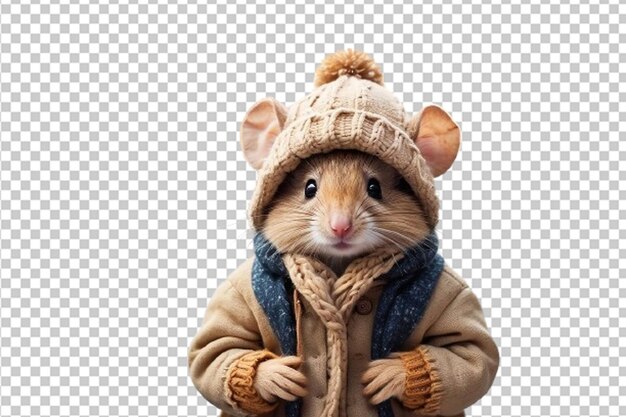 Adorable mouse in winter clothes and hat