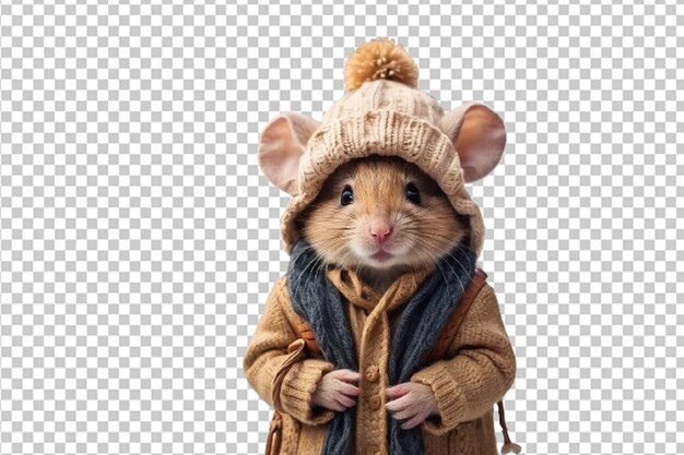 PSD adorable mouse in winter clothes and hat