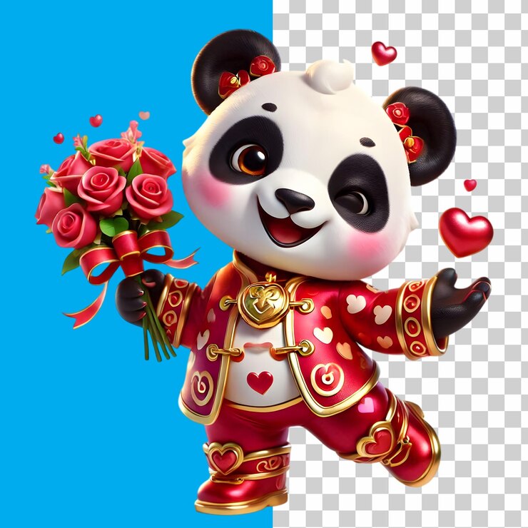 PSD adorable panda valentine