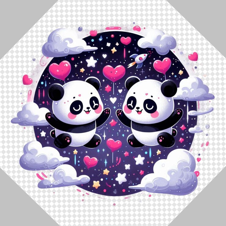 PSD adorable panda valentines day clipart panda in love transparent png