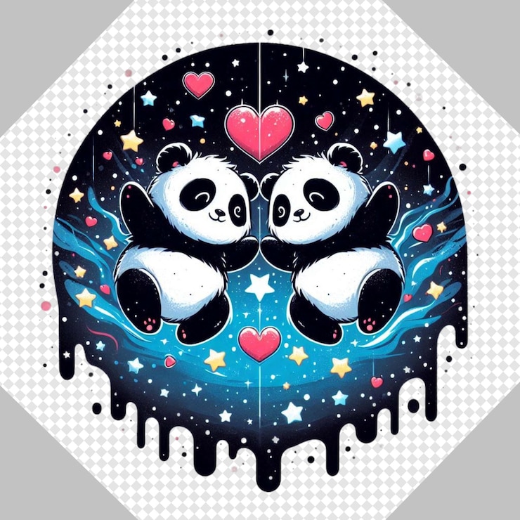 PSD adorable panda valentines day clipart panda in love transparent png