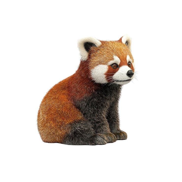PSD adorable red panda cub sitting isolated on on white background