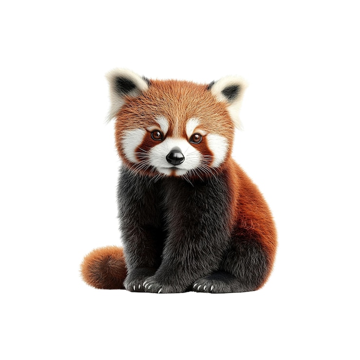 PSD adorable red panda cub sitting on on white background