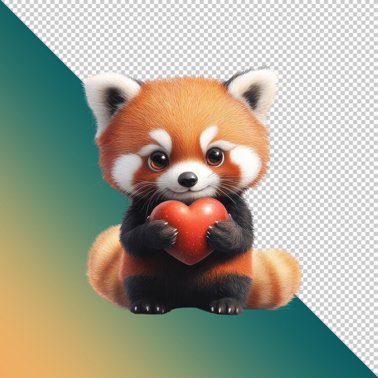 PSD adorable red panda holding a heart symbol of love and affection