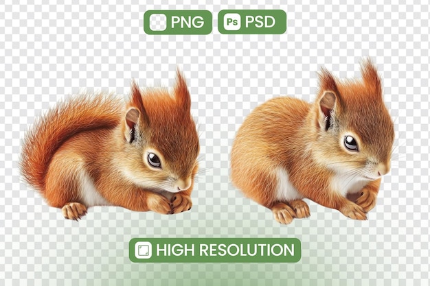 Adorable Red Squirrels HighResolution PNG and PSD Images Perfect for Design Projects Wildlife Photography NatureInspired Artwork and Cute Animal Illustrations Download Now