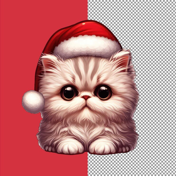 PSD adorable santa's purrson png