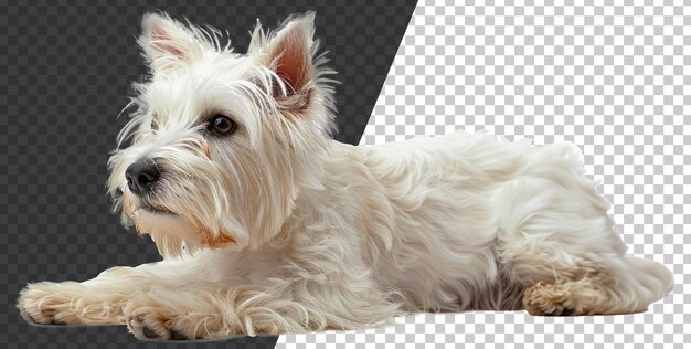 PSD adorable west highland white terrier with a shiny coat on transparent background stock png