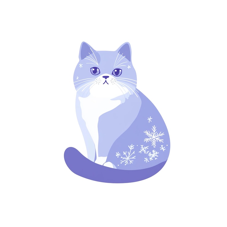 PSD прекрасная зимняя кошка милый лилавый британский короткошерстный с снежинками
