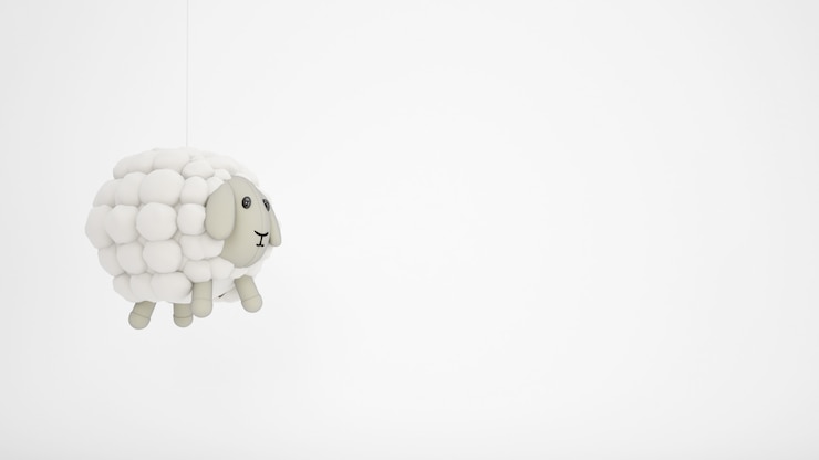 PSD adorable wool sheep child toy with white copyspace