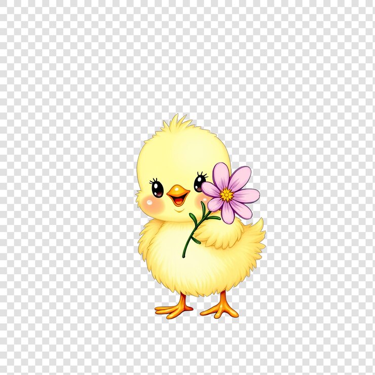 PSD 有花的可愛黃色小雞