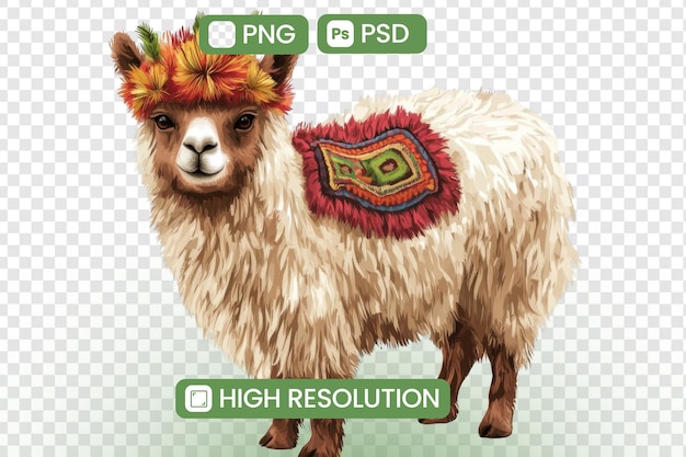 高解像度のラマ画像 PNGとPSDダウンロード 芸術プロジェクトとデジタルデザインに最適 文化的なテーマを持つ多様なラマデザインを探索