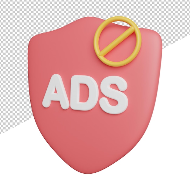 Ads blocker web browserside weergave 3d-rendering pictogram illustratie op transparante achtergrond