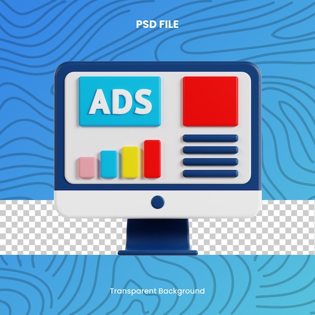 Ads campaign 3d render icon illustration digital marketing