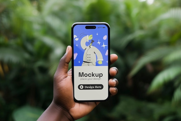 Adult holding smartphone mockup