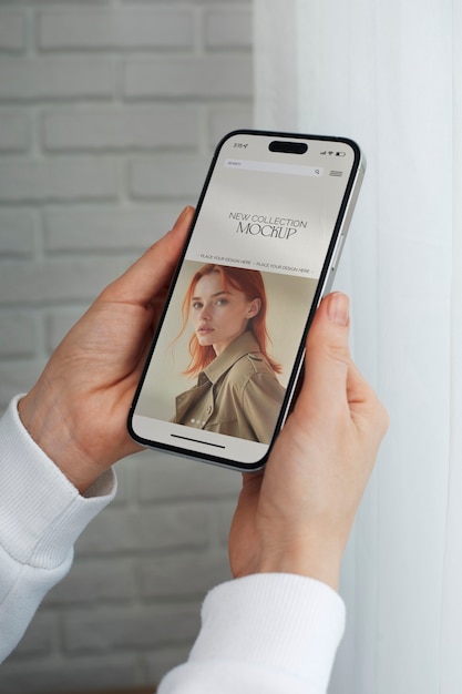 Adult holding smartphone mockup
