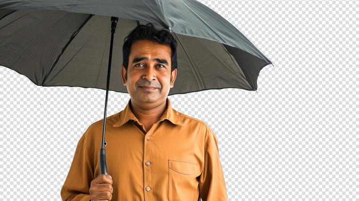 PSD adult indian man holding an umbrella isolated on white background for weatherrelated needs
