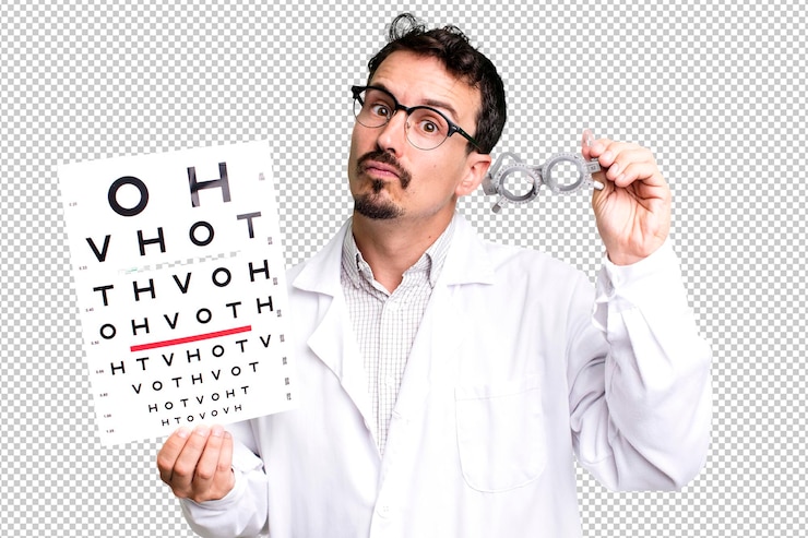 PSD adult man optical vision test concept