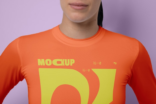 PSD adult wearing thermal tshirt mockup