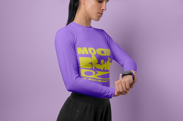 Adult wearing thermal tshirt mockup