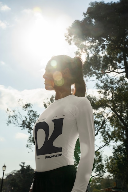 Adult wearing thermal tshirt mockup