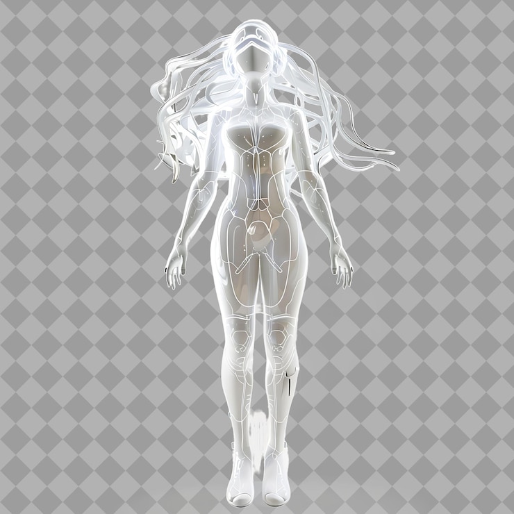 PSD adult woman telepath with elegant form psychic abilities min isolated high quality character render