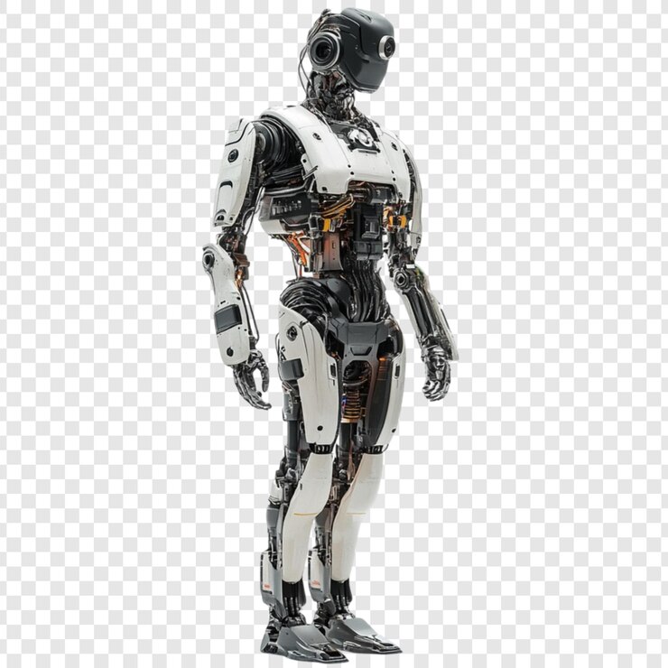 PSD advanced humanoid robot design futuristic technology white and black robotic figure