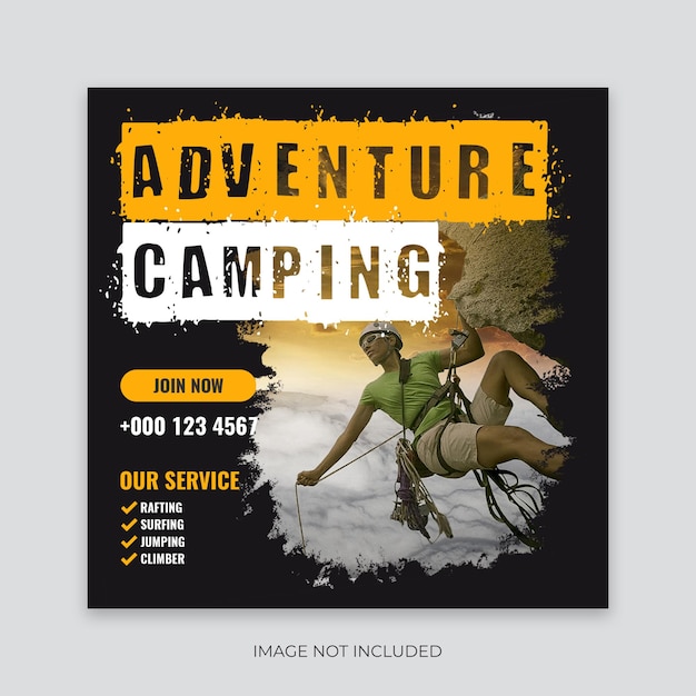 Modello di post sui social media per il campeggio di avventura banner web sui social media da campeggio Psd Premium
