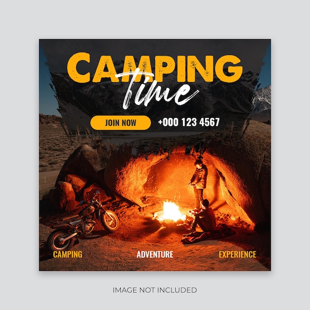 PSD adventure camping time social media post template camping social media web banner